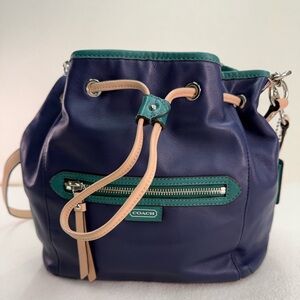 Coach Daisy Spectator Leather Drawstring Navy & Green Shoulder Bag